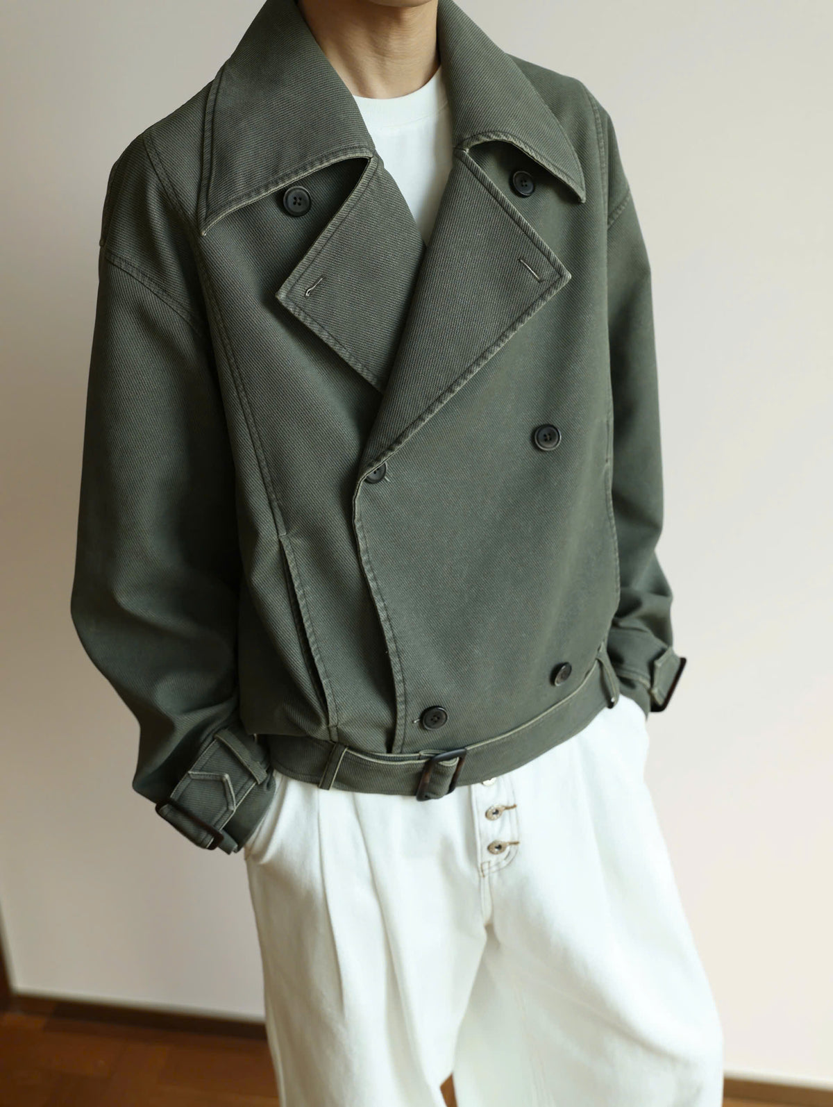 Washed Lace Up Button Jacket