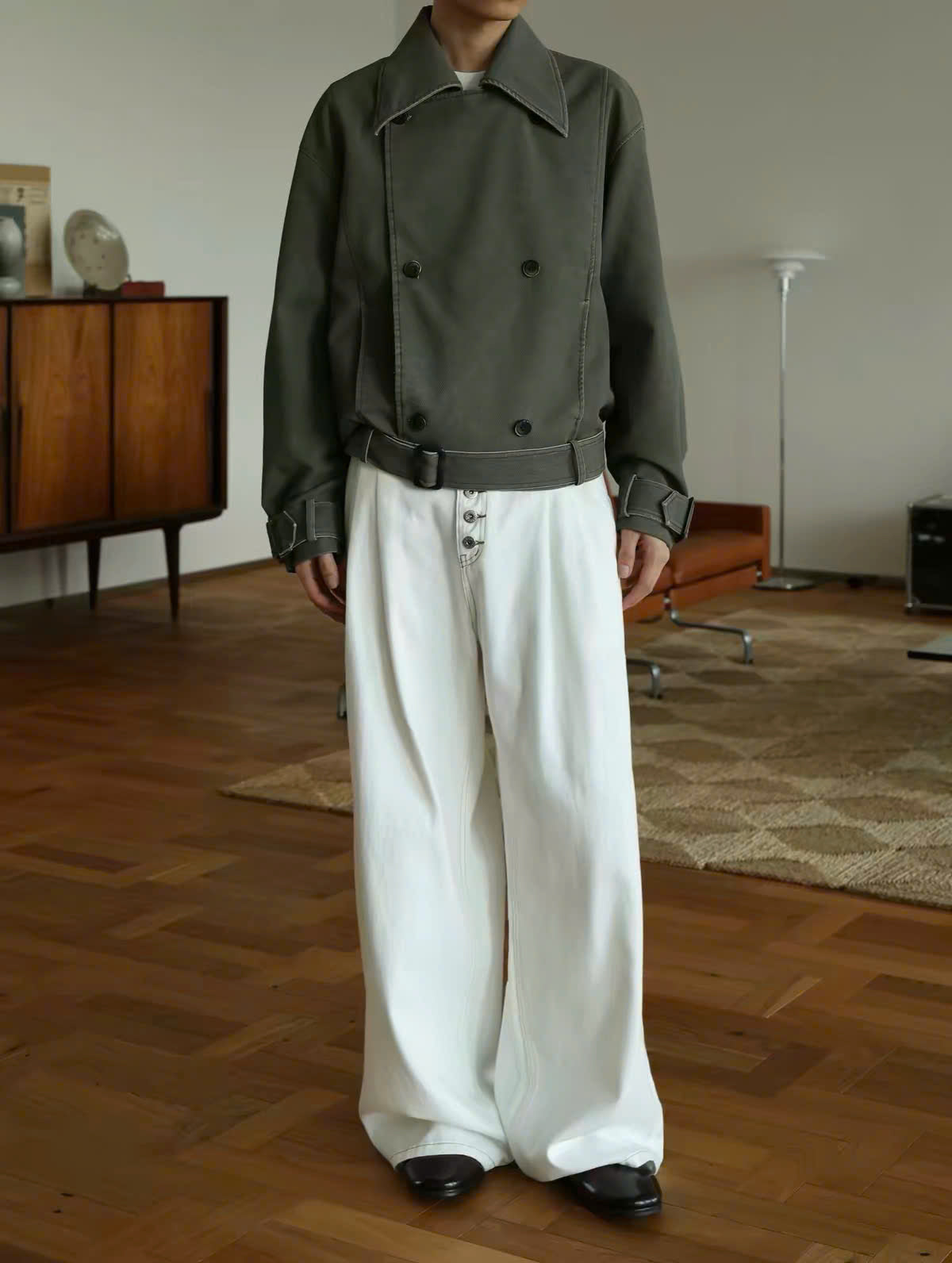 Washed Lace Up Button Jacket