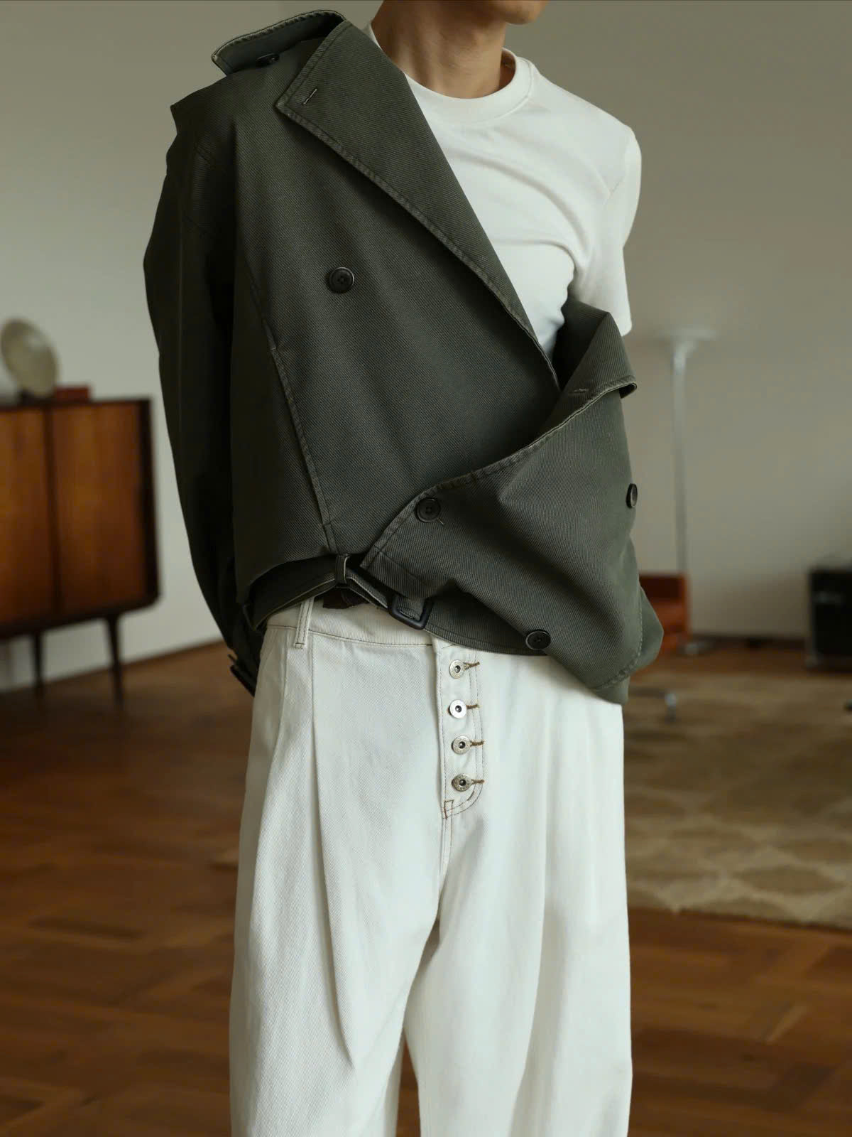 Washed Lace Up Button Jacket