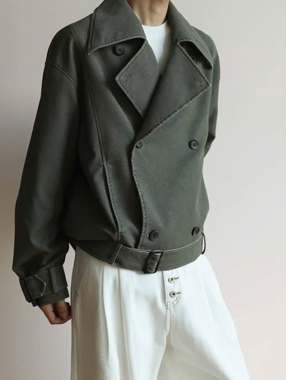 Washed Lace Up Button Jacket