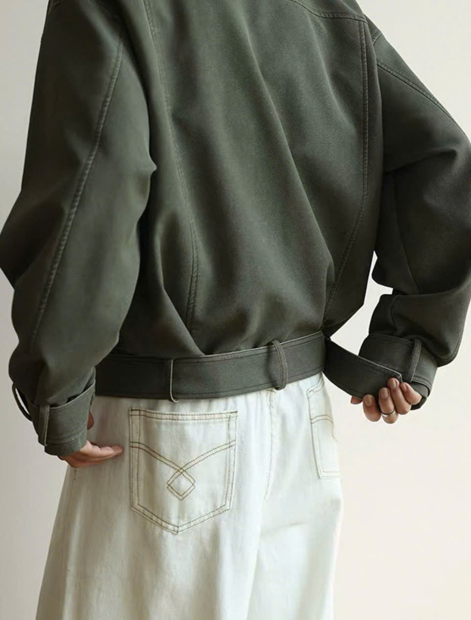 Washed Lace Up Button Jacket
