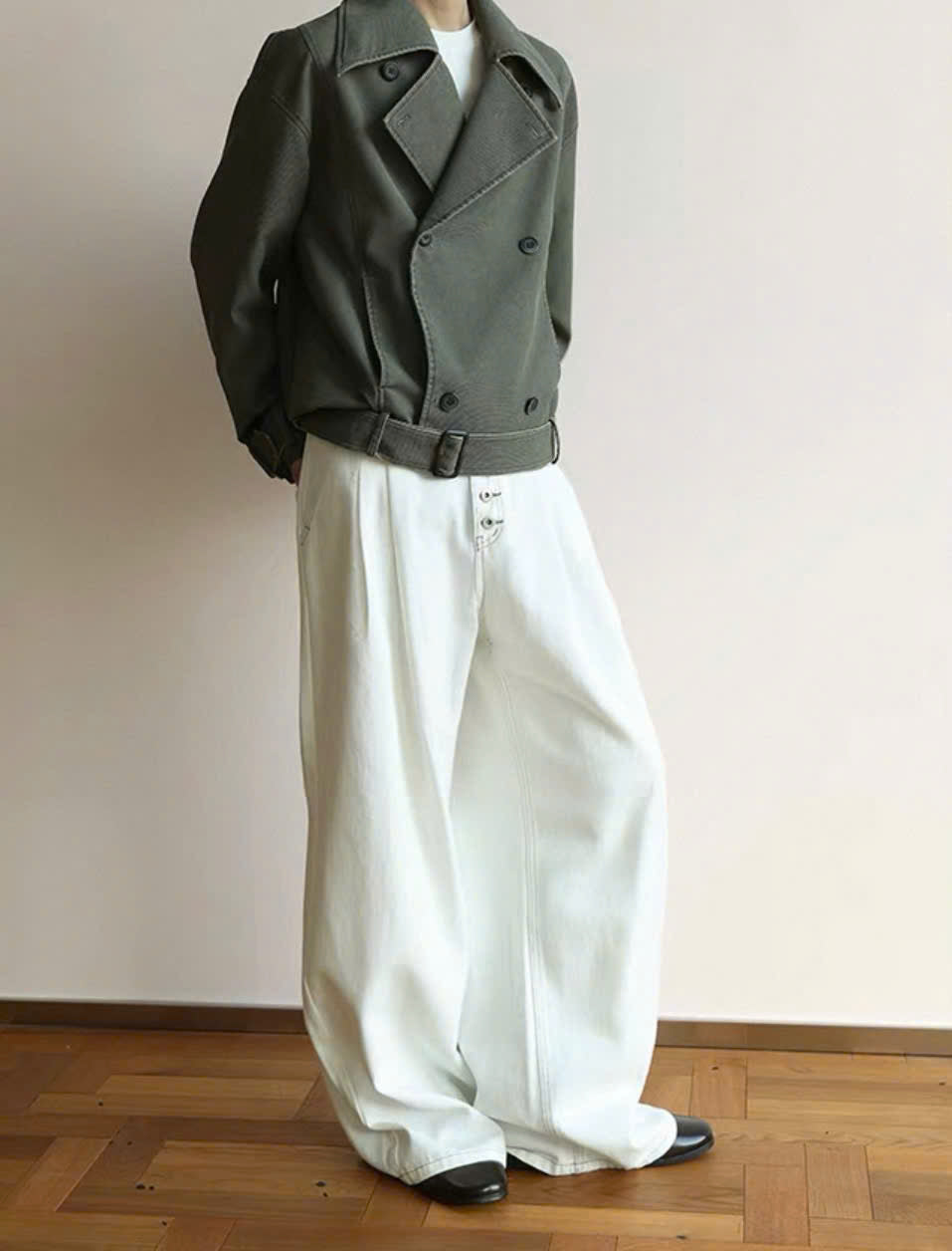 Washed Lace Up Button Jacket