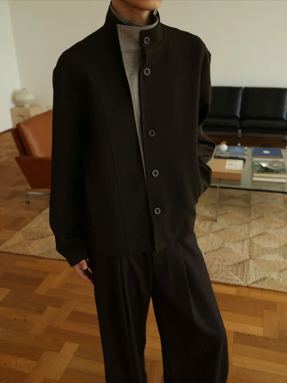 Layered Stand Collar Jacket