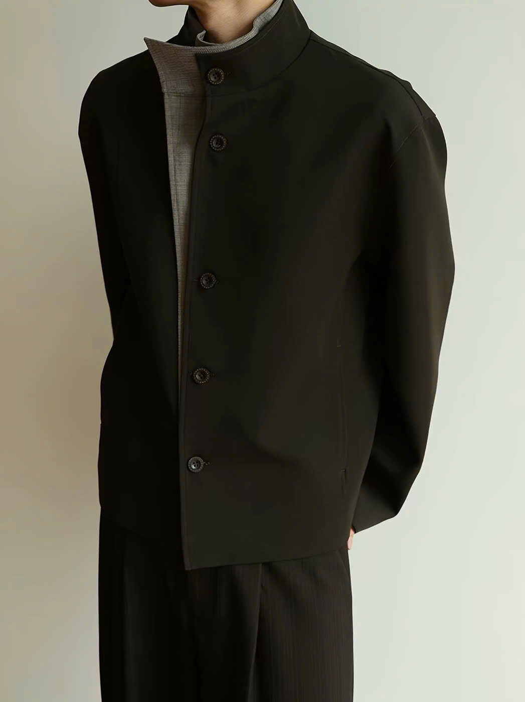 Layered Stand Collar Jacket