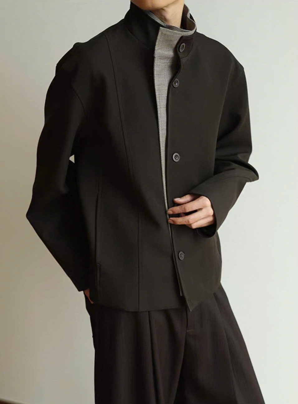 Layered Stand Collar Jacket