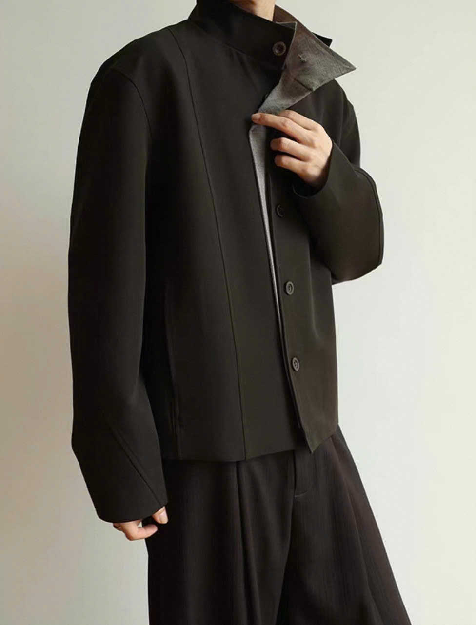 Layered Stand Collar Jacket