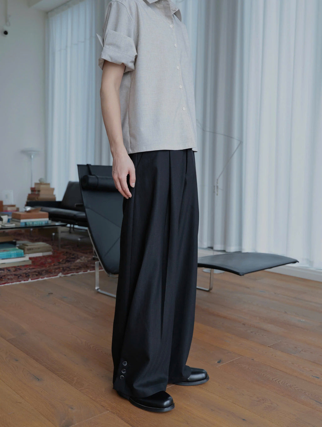 Pleated Buttoned Down Trousers