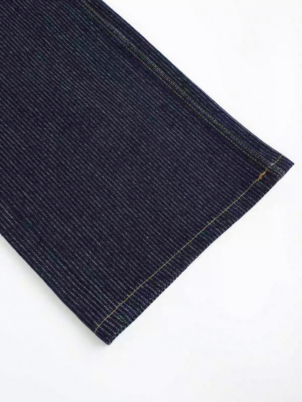 Striped Raw Denim Straight Leg Trousers
