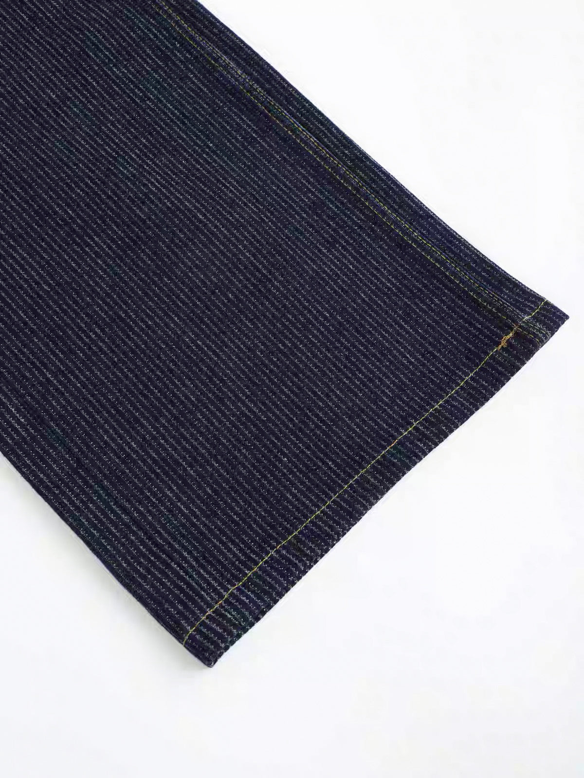 Striped Raw Denim Straight Leg Trousers