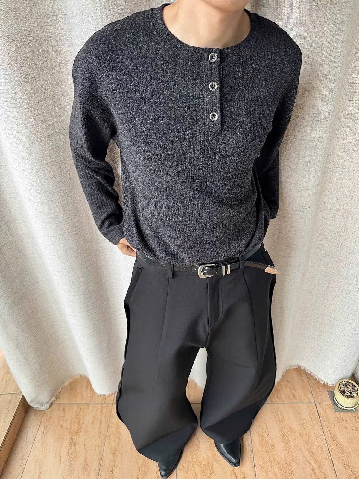 Long Sleeve Henley Knit