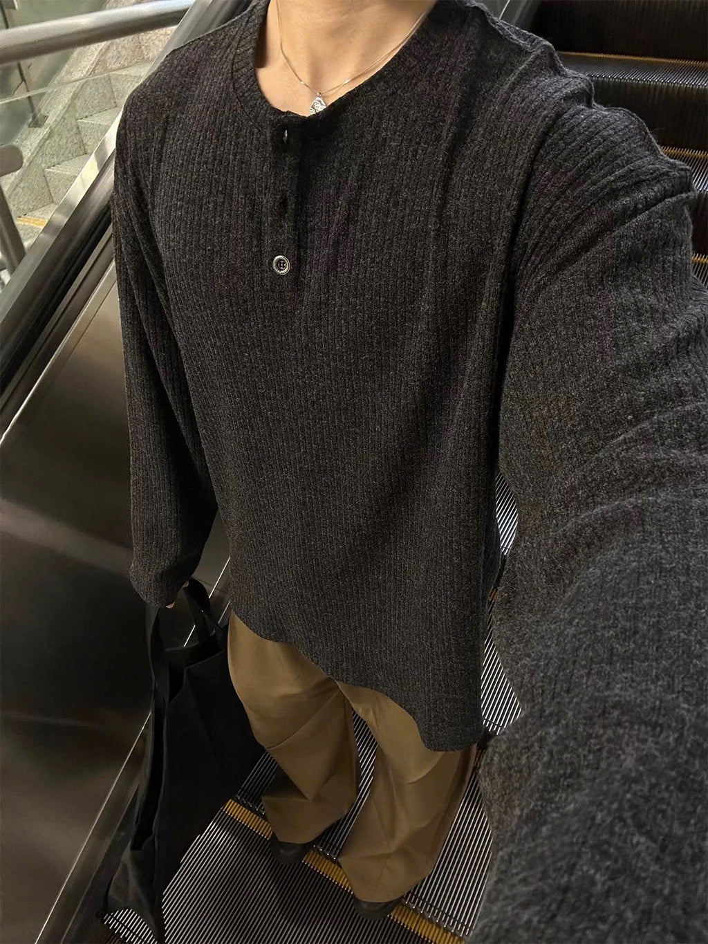 Long Sleeve Henley Knit