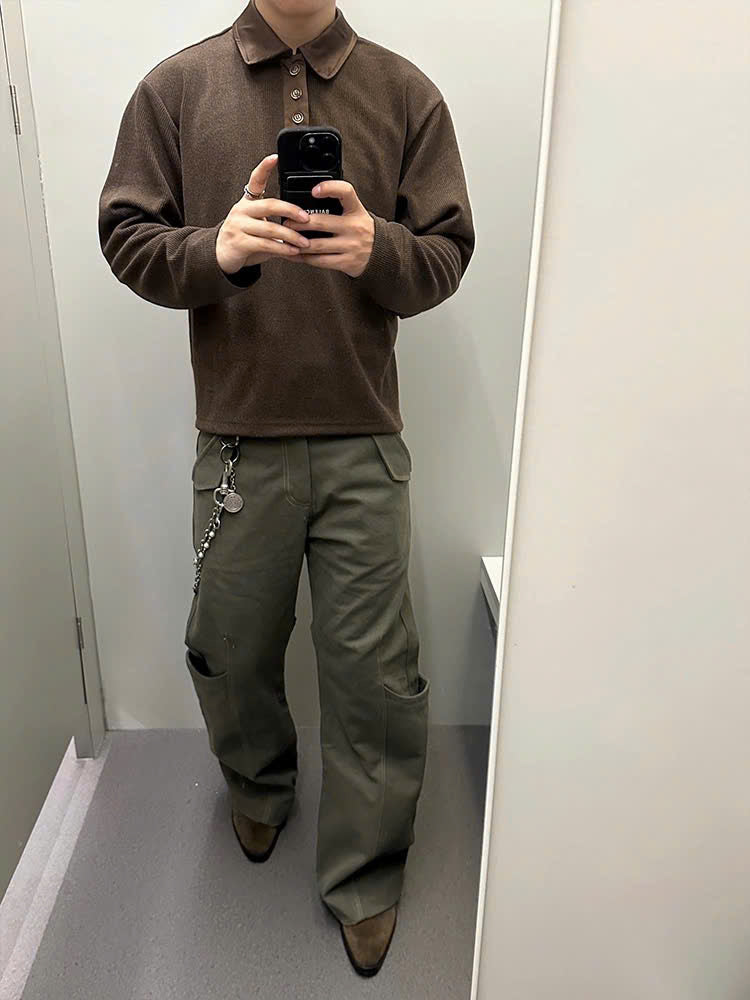Brown Long Sleeved Collared Shirt