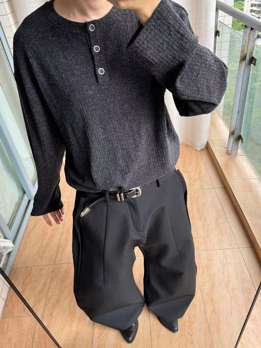 Long Sleeve Henley Knit